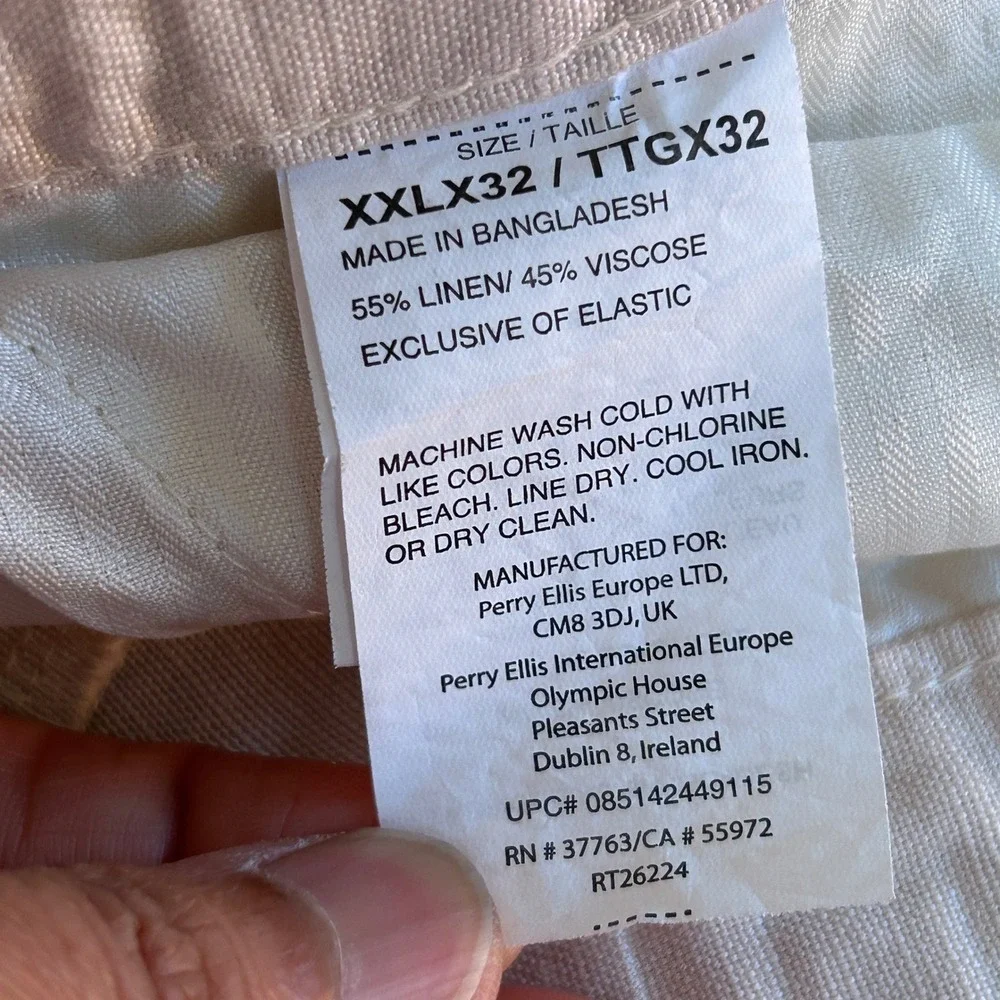 NWT Cubavera Core Drawstring Linen Blend Straight Leg Pants Cream Men's XXL‎